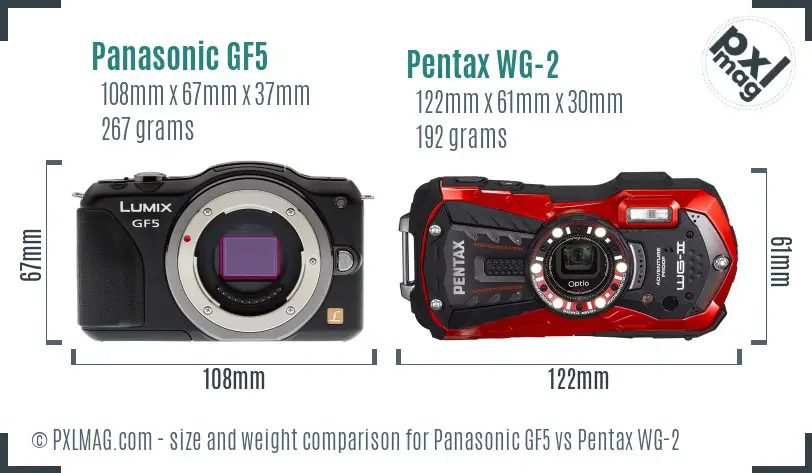 Panasonic GF5 vs Pentax WG-2 size comparison