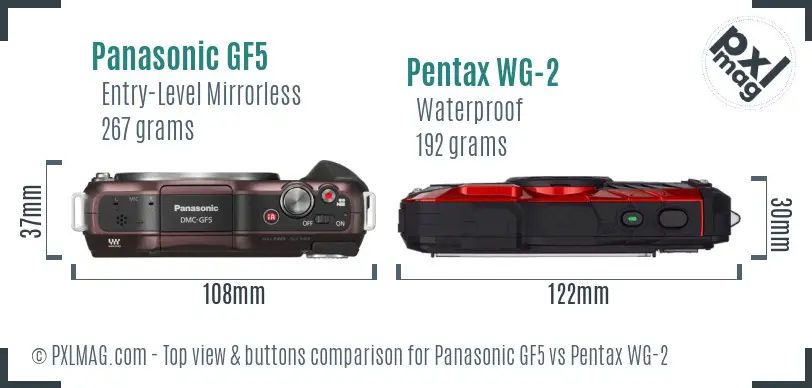Panasonic GF5 vs Pentax WG-2 top view buttons comparison
