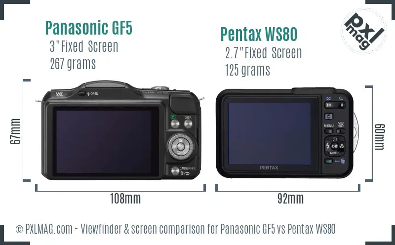 Panasonic GF5 vs Pentax WS80 Screen and Viewfinder comparison