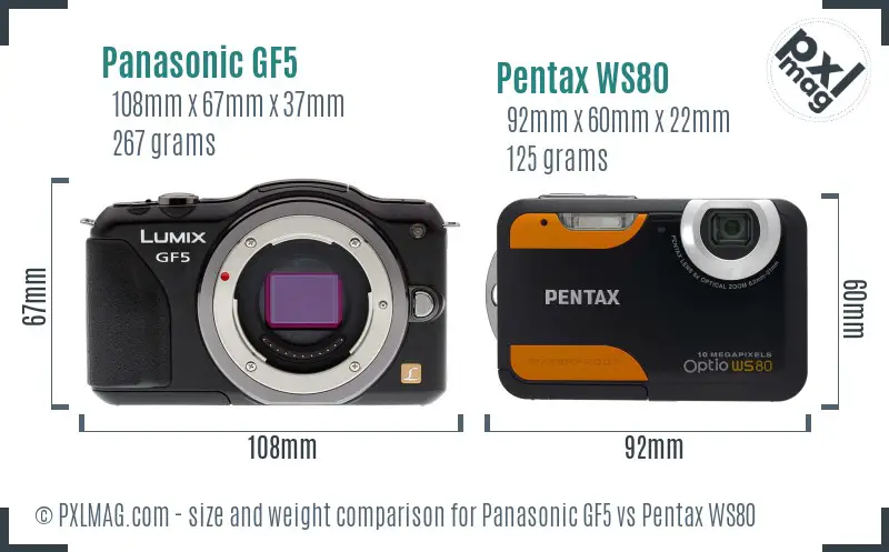 Panasonic GF5 vs Pentax WS80 size comparison