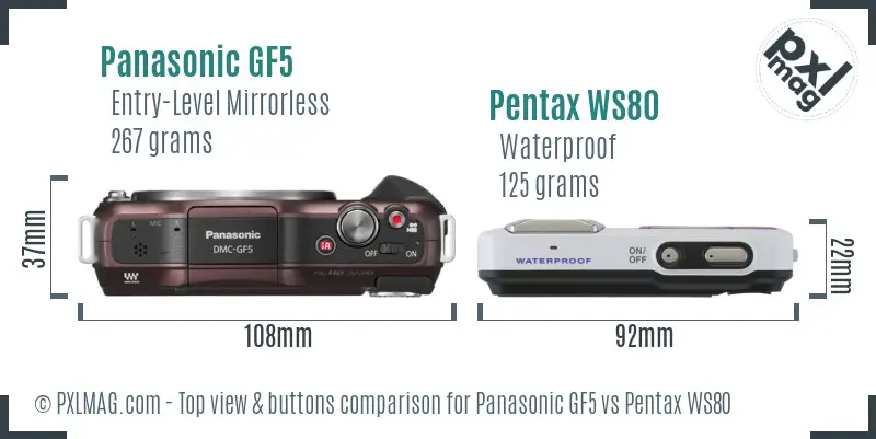 Panasonic GF5 vs Pentax WS80 top view buttons comparison