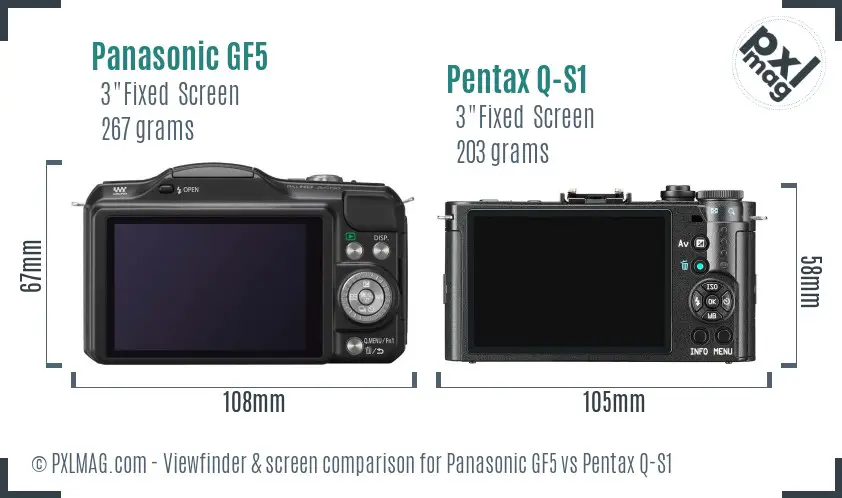 Panasonic GF5 vs Pentax Q-S1 Screen and Viewfinder comparison