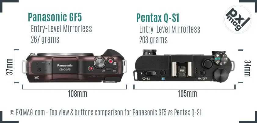 Panasonic GF5 vs Pentax Q-S1 top view buttons comparison