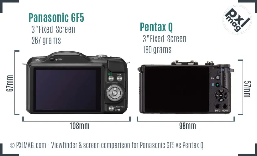 Panasonic GF5 vs Pentax Q Screen and Viewfinder comparison