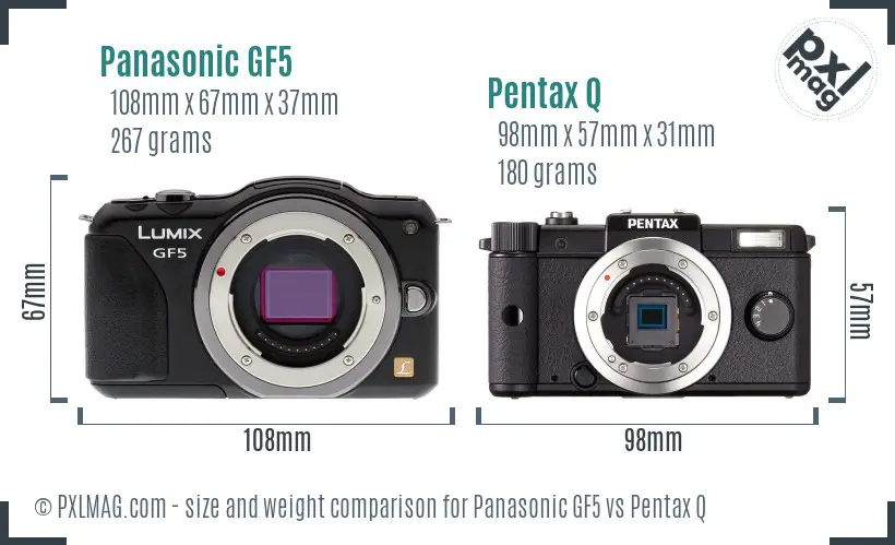 Panasonic GF5 vs Pentax Q size comparison