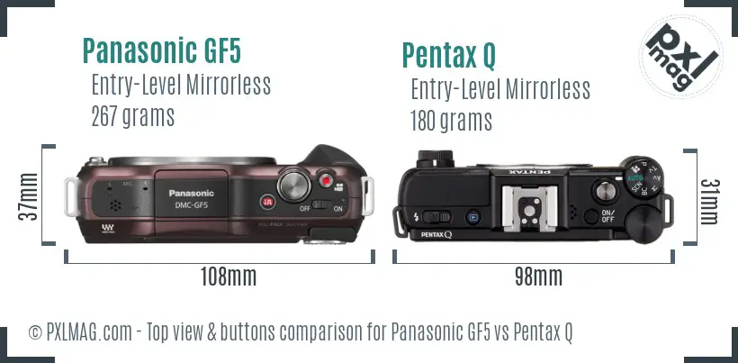 Panasonic GF5 vs Pentax Q top view buttons comparison