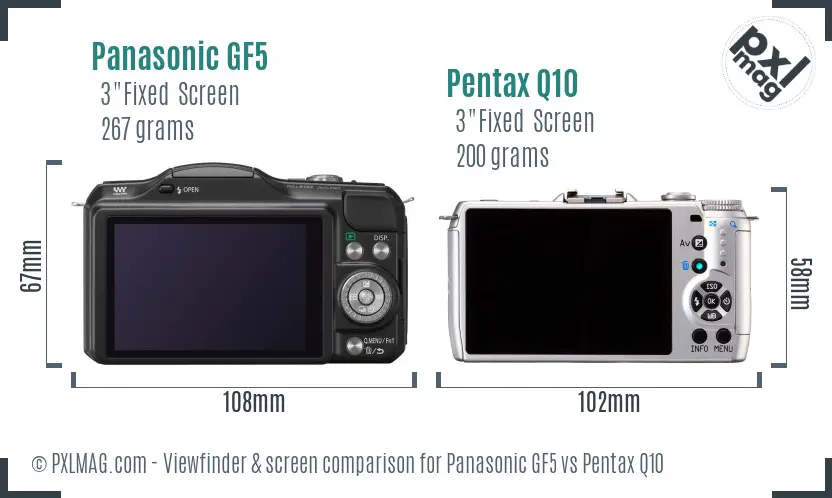 Panasonic GF5 vs Pentax Q10 Screen and Viewfinder comparison