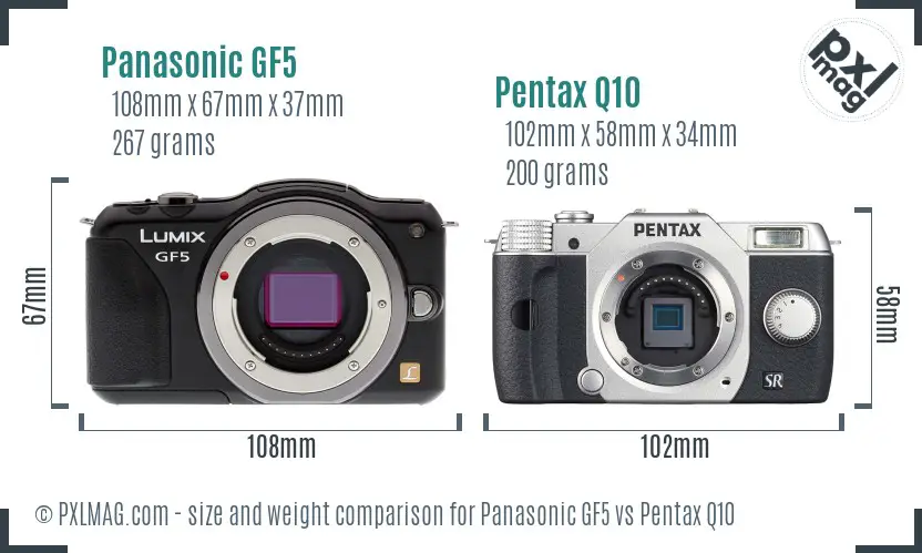 Panasonic GF5 vs Pentax Q10 size comparison