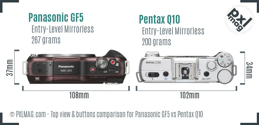 Panasonic GF5 vs Pentax Q10 top view buttons comparison