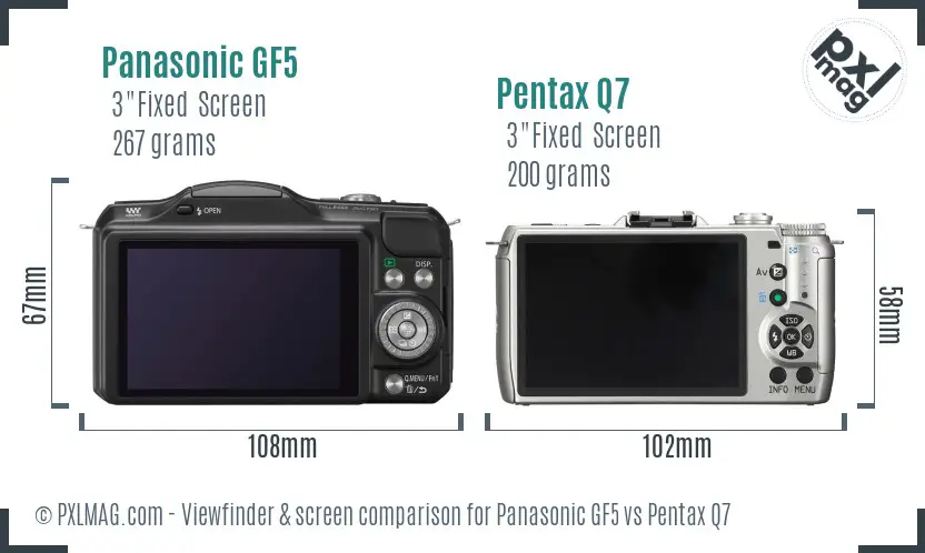 Panasonic GF5 vs Pentax Q7 Screen and Viewfinder comparison