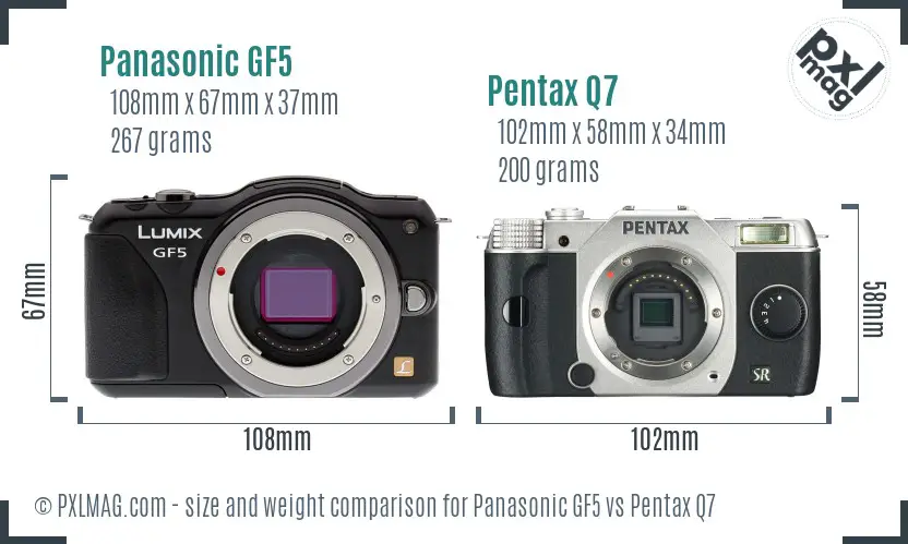 Panasonic GF5 vs Pentax Q7 size comparison