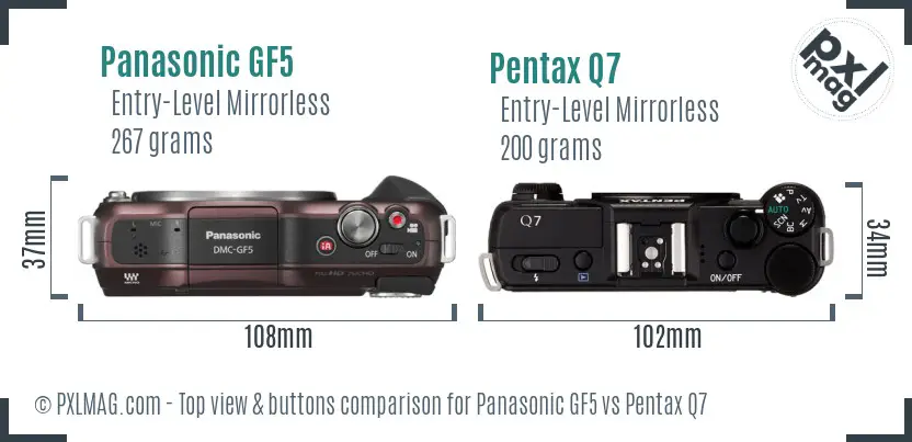 Panasonic GF5 vs Pentax Q7 top view buttons comparison