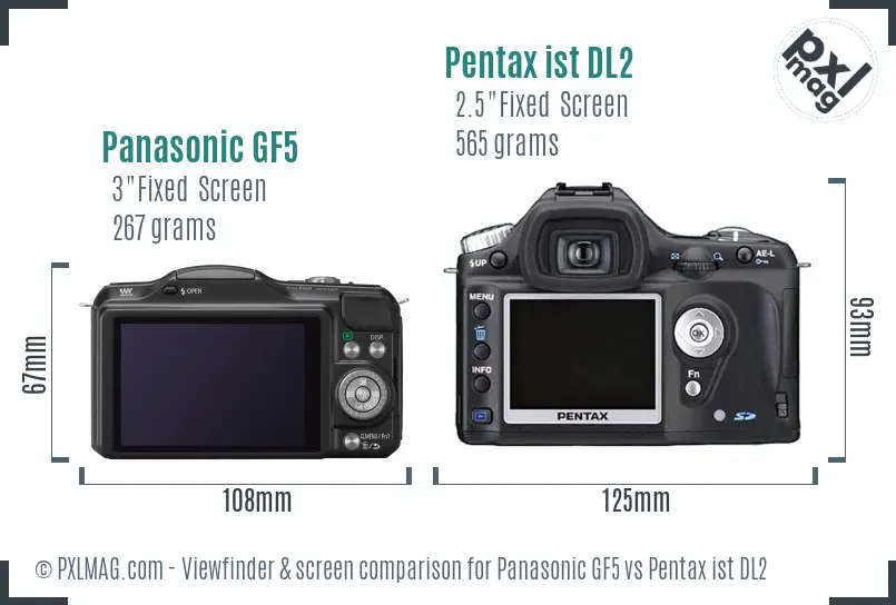 Panasonic GF5 vs Pentax ist DL2 Screen and Viewfinder comparison