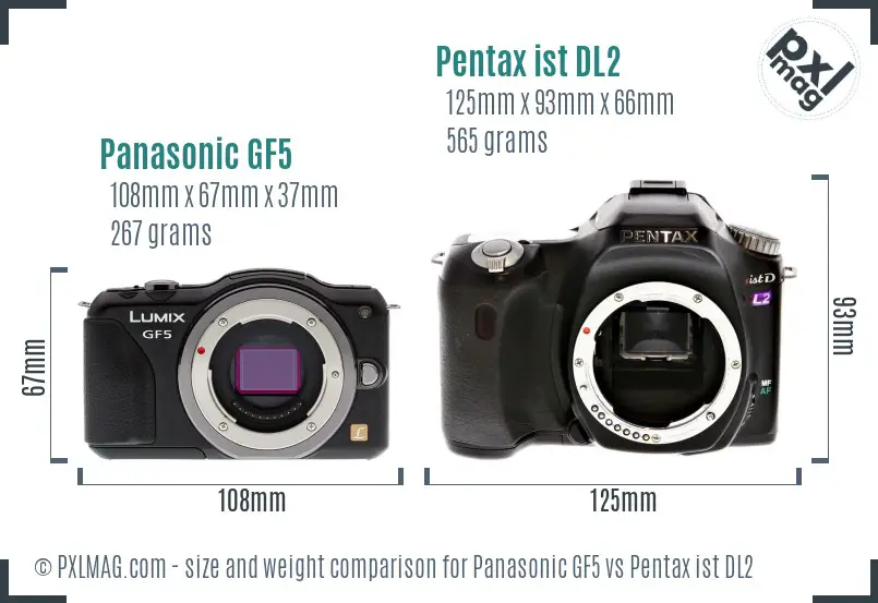 Panasonic GF5 vs Pentax ist DL2 size comparison