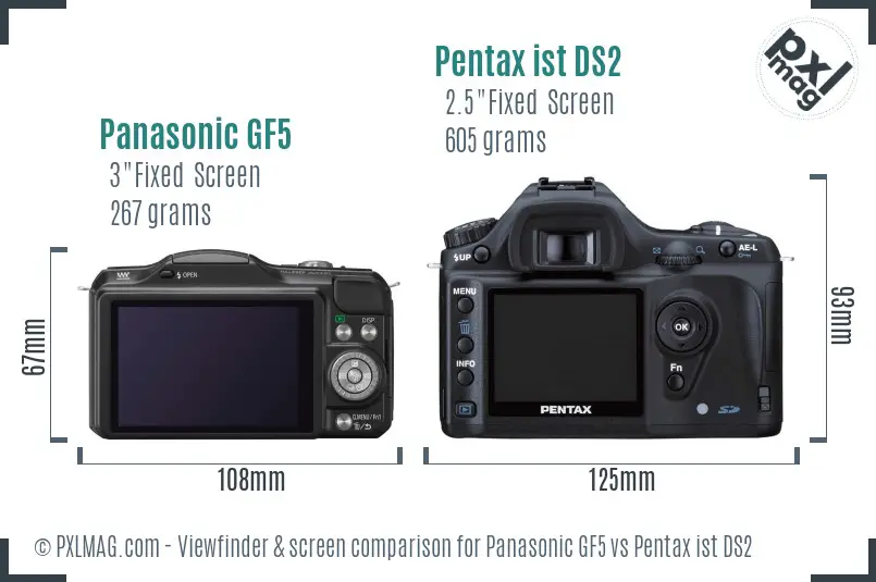 Panasonic GF5 vs Pentax ist DS2 Screen and Viewfinder comparison