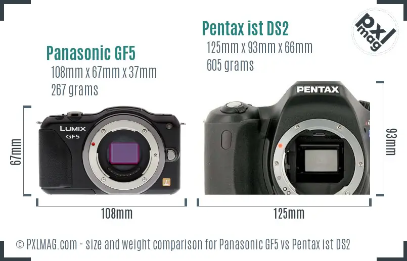 Panasonic GF5 vs Pentax ist DS2 size comparison