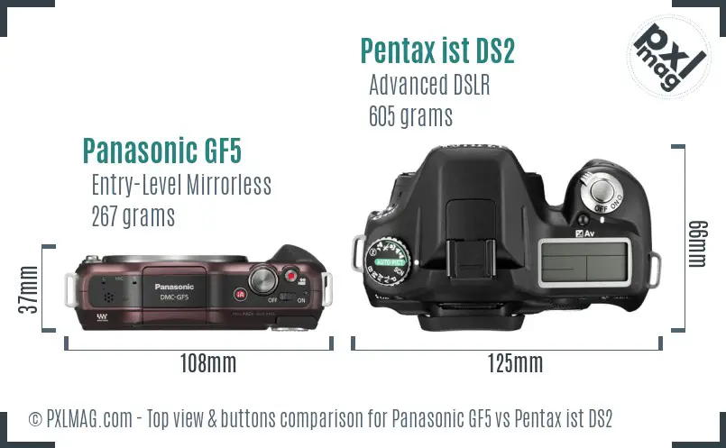 Panasonic GF5 vs Pentax ist DS2 top view buttons comparison