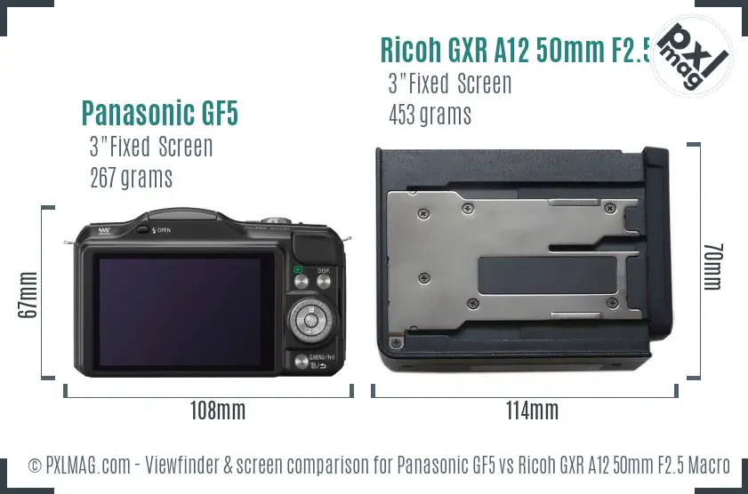 Panasonic GF5 vs Ricoh GXR A12 50mm F2.5 Macro Screen and Viewfinder comparison