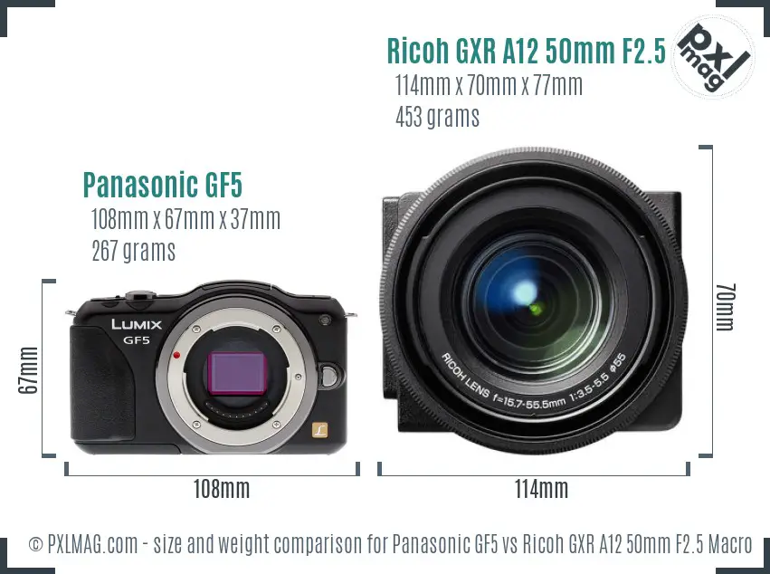 Panasonic GF5 vs Ricoh GXR A12 50mm F2.5 Macro size comparison