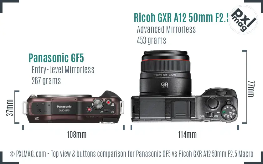 Panasonic GF5 vs Ricoh GXR A12 50mm F2.5 Macro top view buttons comparison