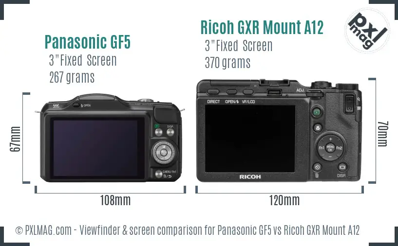 Panasonic GF5 vs Ricoh GXR Mount A12 Screen and Viewfinder comparison Panasonic GF5 vs Ricoh GXR Mount A12 Screen and Viewfinder comparison