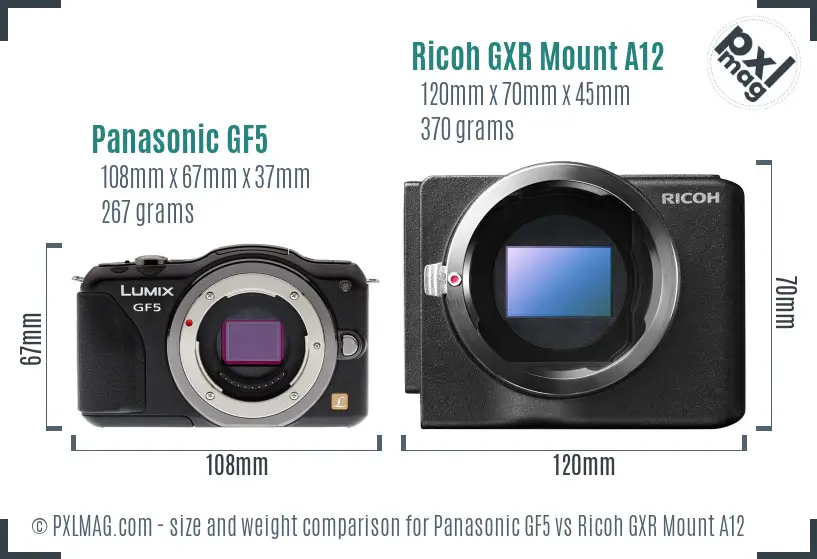 Panasonic GF5 vs Ricoh GXR Mount A12 size comparison Panasonic GF5 vs Ricoh GXR Mount A12 size comparison