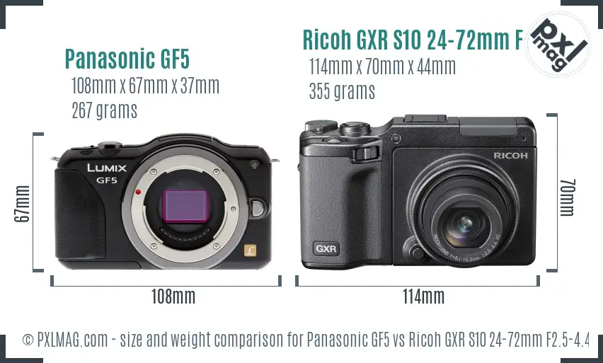 Panasonic GF5 vs Ricoh GXR S10 24-72mm F2.5-4.4 VC size comparison