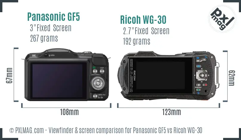 Panasonic GF5 vs Ricoh WG-30 Screen and Viewfinder comparison