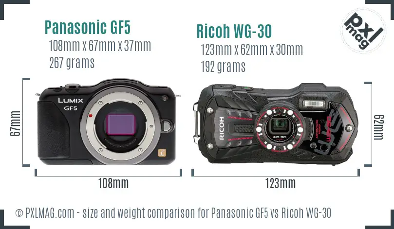 Panasonic GF5 vs Ricoh WG-30 size comparison