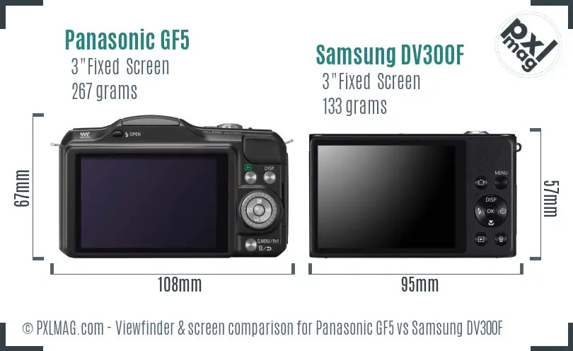 Panasonic GF5 vs Samsung DV300F Screen and Viewfinder comparison