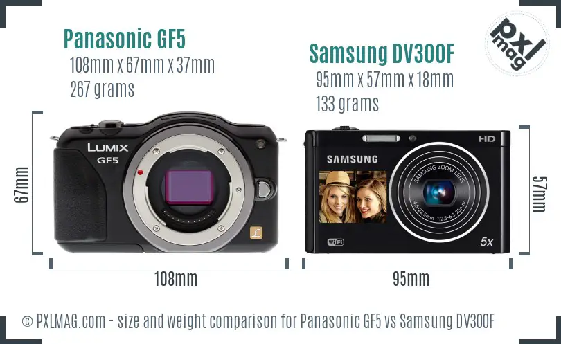 Panasonic GF5 vs Samsung DV300F size comparison