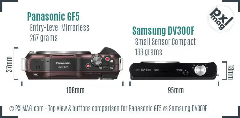 Panasonic GF5 vs Samsung DV300F top view buttons comparison