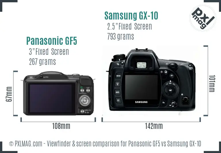 Panasonic GF5 vs Samsung GX-10 Screen and Viewfinder comparison