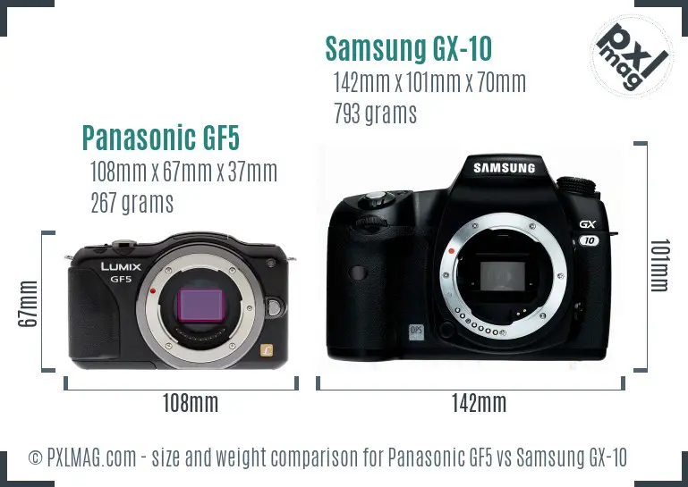 Panasonic GF5 vs Samsung GX-10 size comparison
