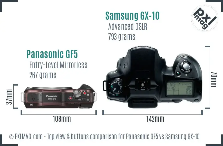 Panasonic GF5 vs Samsung GX-10 top view buttons comparison