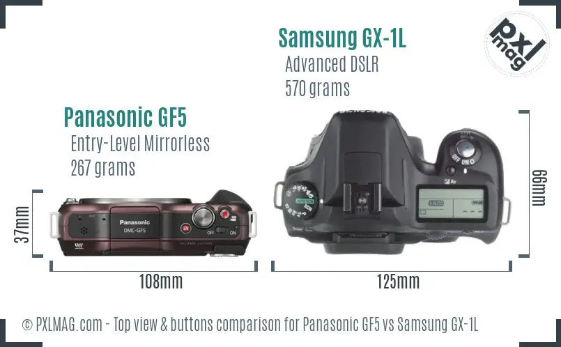 Panasonic GF5 vs Samsung GX-1L top view buttons comparison