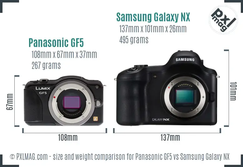 Panasonic GF5 vs Samsung Galaxy NX size comparison Panasonic GF5 vs Samsung Galaxy NX size comparison