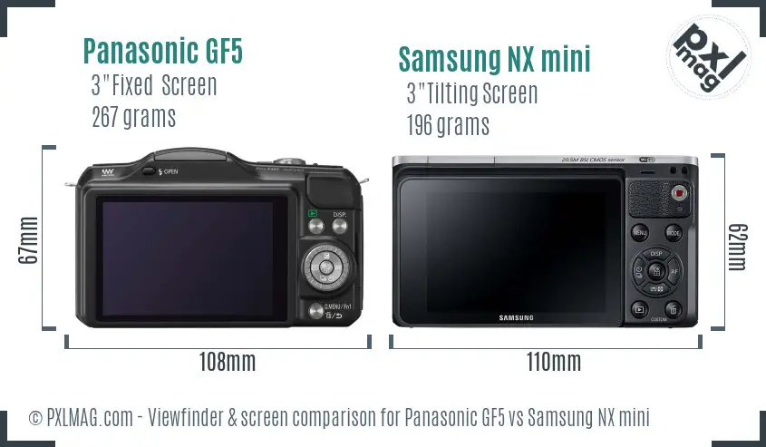 Panasonic GF5 vs Samsung NX mini Screen and Viewfinder comparison