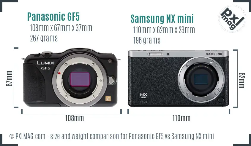 Panasonic GF5 vs Samsung NX mini size comparison