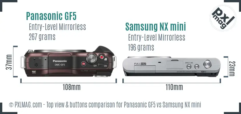 Panasonic GF5 vs Samsung NX mini top view buttons comparison