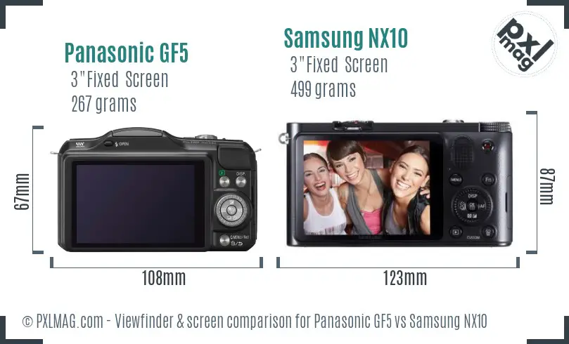 Panasonic GF5 vs Samsung NX10 Screen and Viewfinder comparison