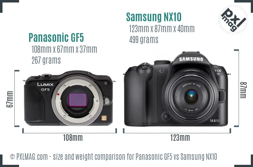 Panasonic GF5 vs Samsung NX10 size comparison
