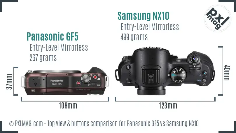 Panasonic GF5 vs Samsung NX10 top view buttons comparison