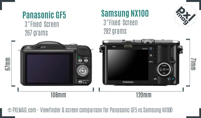 Panasonic GF5 vs Samsung NX100 Screen and Viewfinder comparison