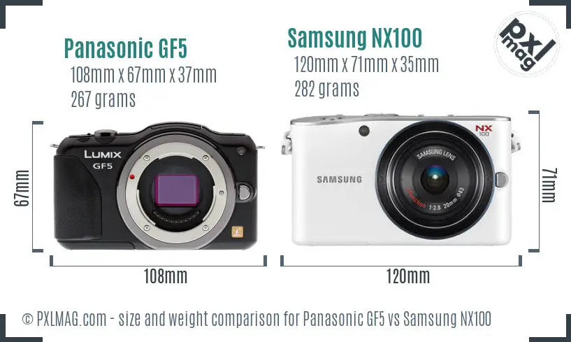 Panasonic GF5 vs Samsung NX100 size comparison Panasonic GF5 vs Samsung NX100 size comparison