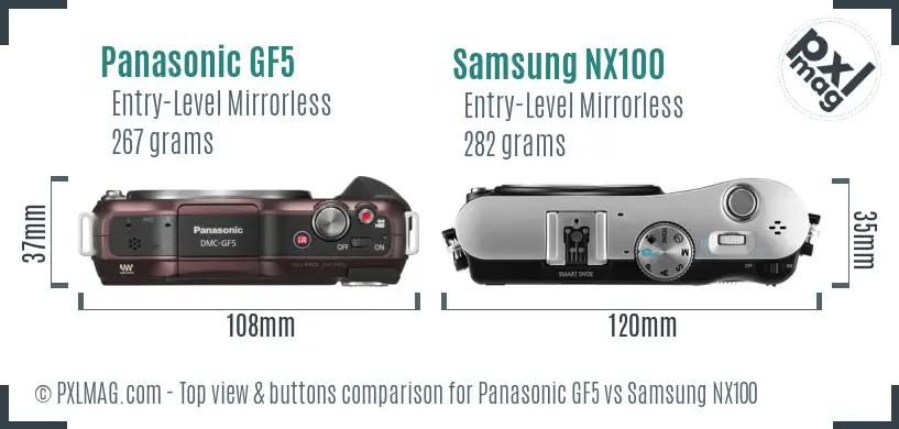 Panasonic GF5 vs Samsung NX100 top view buttons comparison