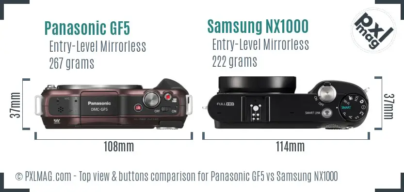 Panasonic GF5 vs Samsung NX1000 top view buttons comparison Panasonic GF5 vs Samsung NX1000 top view buttons comparison