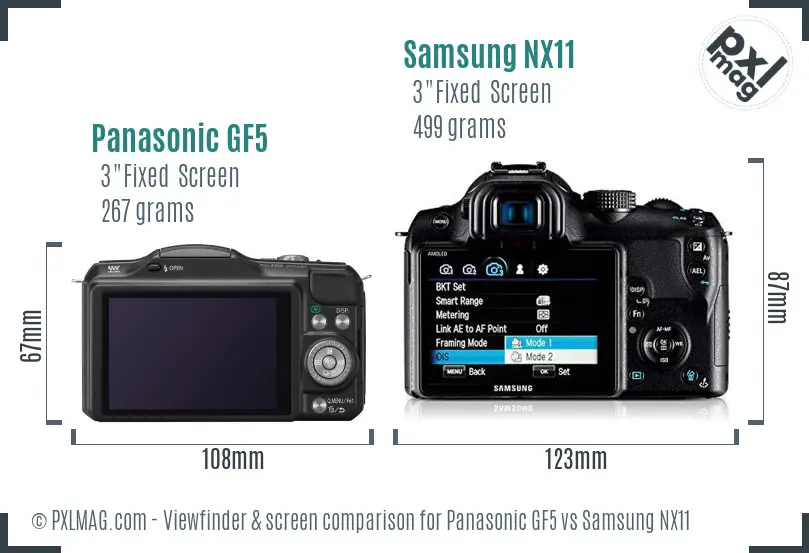 Panasonic GF5 vs Samsung NX11 Screen and Viewfinder comparison