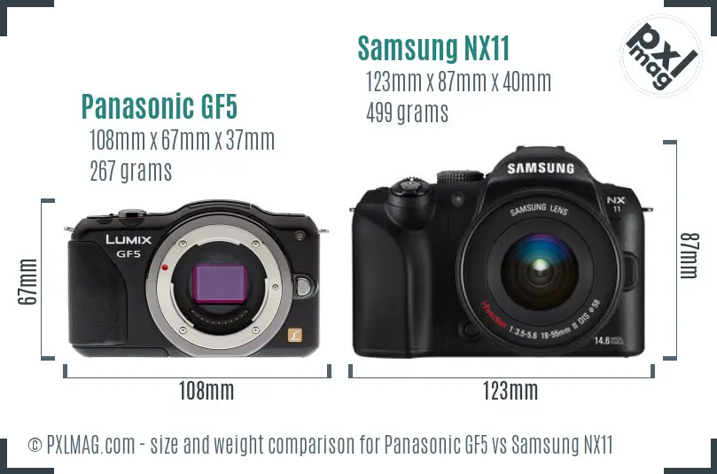 Panasonic GF5 vs Samsung NX11 size comparison