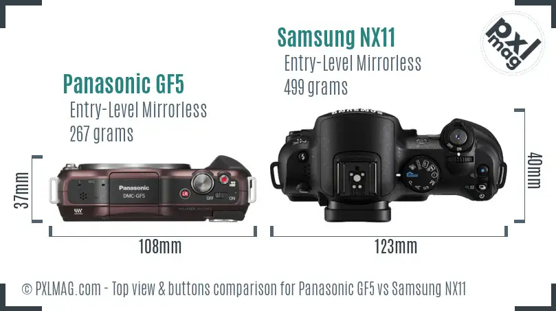 Panasonic GF5 vs Samsung NX11 top view buttons comparison